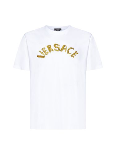 Logo Embroidery Cotton T-shirt - Versace - Modalova