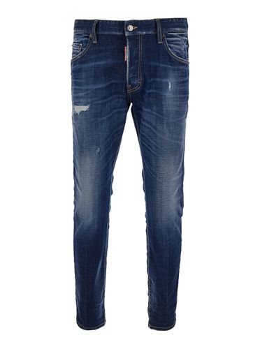 Skater Fitted Jeans With Logo Patch In Stretch Cotton Denim Man - Dsquared2 - Modalova