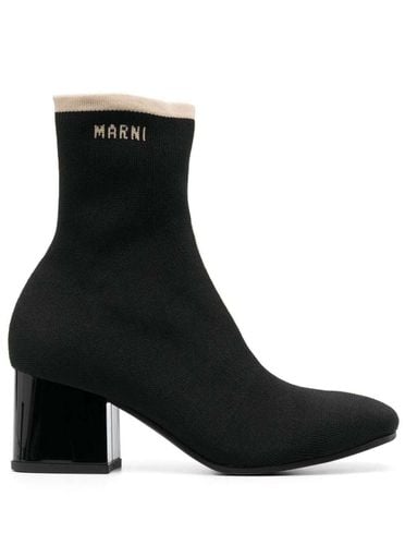 Ankle Boot In Leather With Medium And Wide Heel Ecru-colored Details - Marni - Modalova