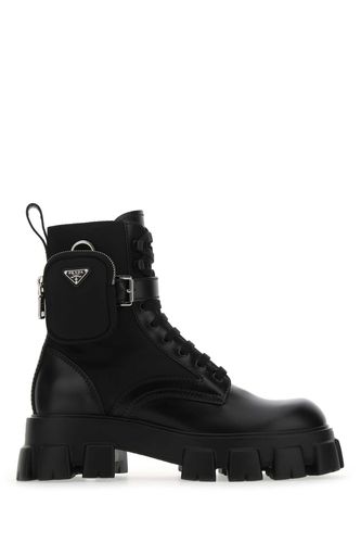 Black Leather And Re-nylon Monolith Boots - Prada - Modalova