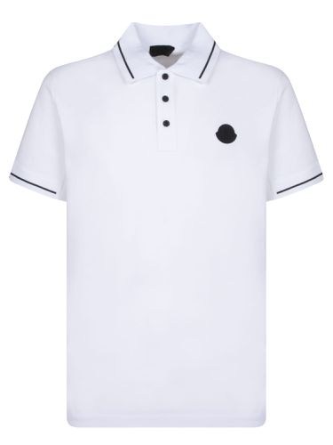 White Short-sleeved Polo With Embroidered Logo - Moncler - Modalova