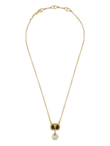 Metal ovalette Necklace With Enamel, Crystal And Swarovski Pearl - Valentino Garavani - Modalova