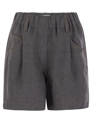 Lessivé Linen Canvas Five-pocket Shorts With Shiny Tab - Brunello Cucinelli - Modalova