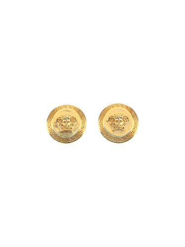 Gold Brass Tribute Medusa Earrings - Versace - Modalova