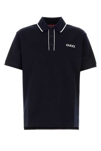 Navy Blue Stretch Piquet Polo Shirt - Gucci - Modalova