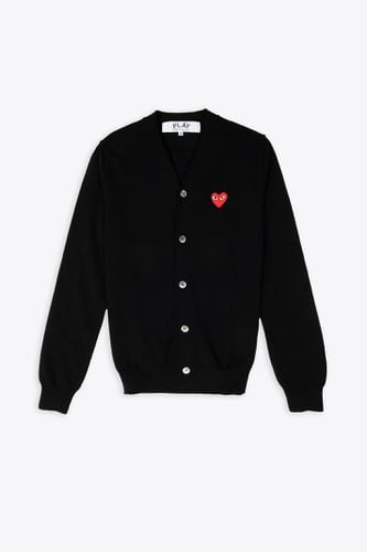 V-neck Cardigan Red Emblem Knit Black wool cardigan with heart logo patch - Comme des Garçons Play - Modalova