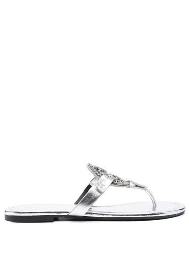 Miller Silver-tone Thong Sandal With Crystal Embellished Logo In Leather Woman - Tory Burch - Modalova