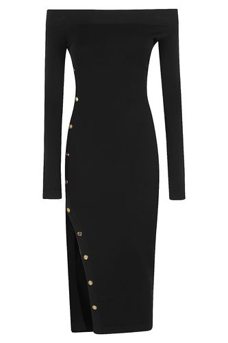 Slit Buttoned Midi Dress - Elisabetta Franchi - Modalova