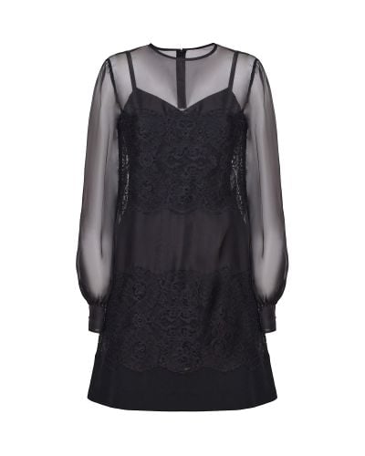 Short Dress In Silk Organza With Lace Inlays - Dolce & Gabbana - Modalova