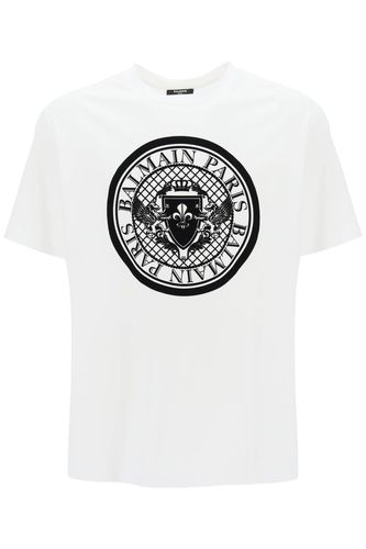 T-shirt With Flocked Coin Print - Balmain - Modalova