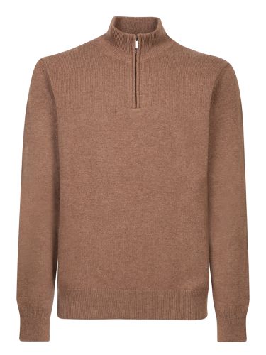 Zanone Brown High Neck Zip Sweater - Zanone - Modalova