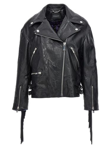 Versace Black Leather Jacket - Versace - Modalova