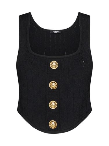 Black Knitted Corset Top With Buttons - Balmain - Modalova