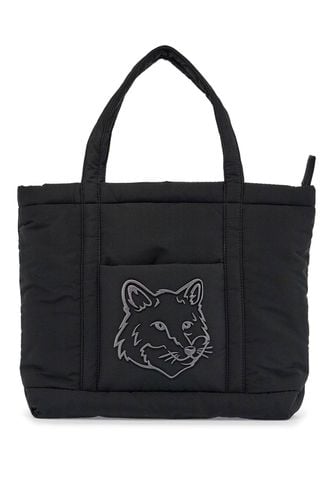 Borsa Tote In Poliammide Nera Media Con Ricamo Volpe - Maison Kitsuné - Modalova