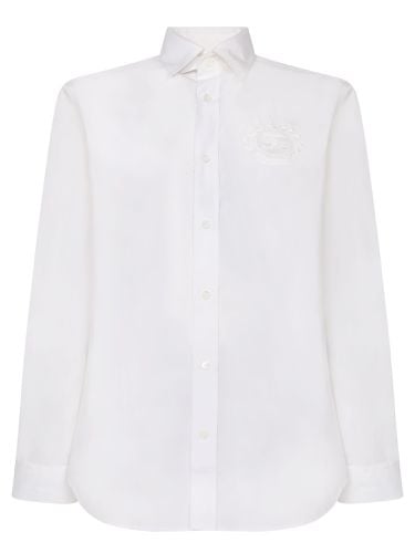 White Shirt With Classic Collar And Embroidered Logo On The Front In Cotton Man - Burberry - Modalova