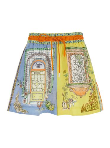 Monte Multicolor Shorts With Elastic Waist And Graphic Print In Linen Woman - ALEMAIS - Modalova