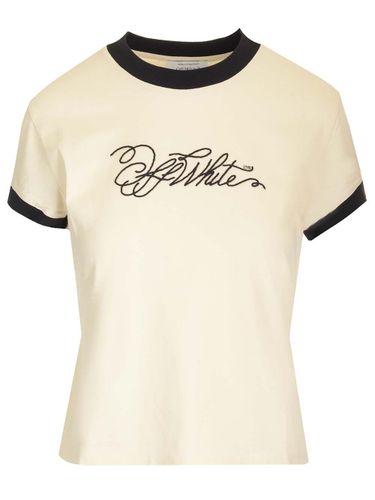 Off- Fitted T-shirt With Embroidered Logo - Off-White - Modalova