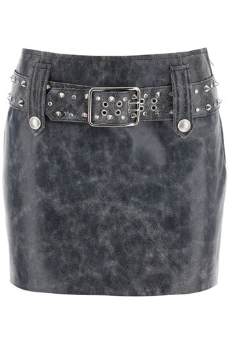 Leather Mini Skirt With Belt And Appliques - Alessandra Rich - Modalova