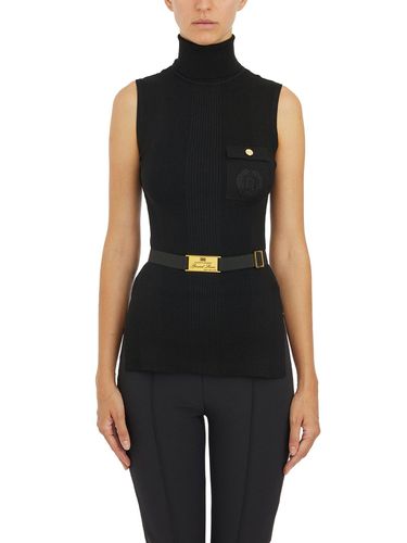 Logo Embroidered Narrow-ribbed Turtleneck Top - Elisabetta Franchi - Modalova