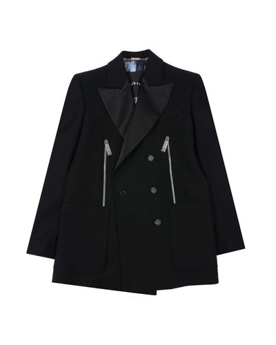Double-breasted Blazer In 100% Virgin Wool With Contrasting Collar And Side Zips - John Richmond - Modalova