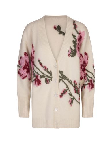 White Over Cardigan With Jacquard Roses - Blumarine - Modalova