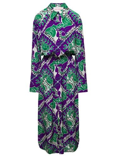 Maxi-shirt-dress With Logo Graphic Print All-over In Silk Woman - Valentino Garavani - Modalova