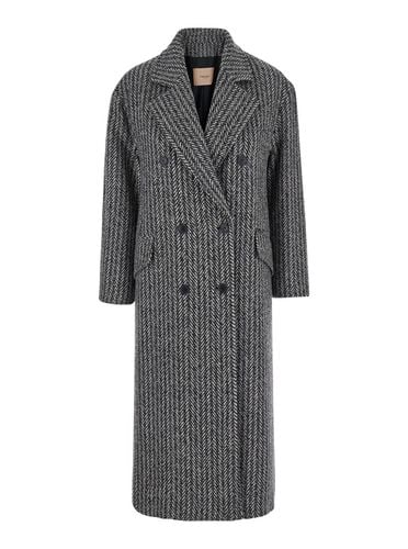 Double-breasted Coat With With Fishbone Motif In Wool Blend Woman - TwinSet - Modalova