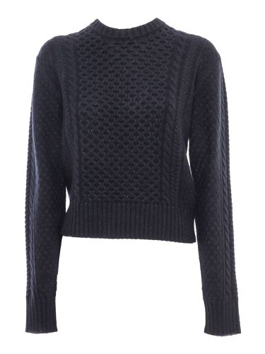 Fisherman Cropped Crew Neck Sweater In Lurex Platinum - Fabiana Filippi - Modalova