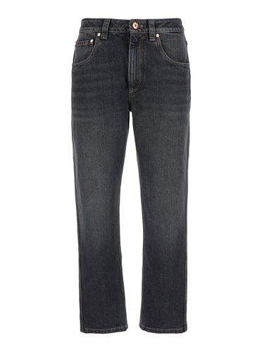 Straight Jeans With Logo Patch In Denim Woman - Brunello Cucinelli - Modalova