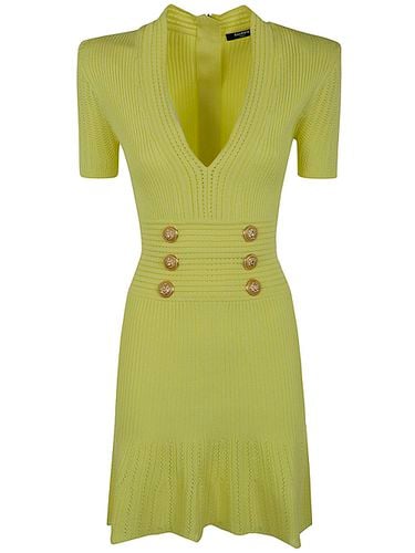V-neck Pleated Knit Short Dress - Balmain - Modalova