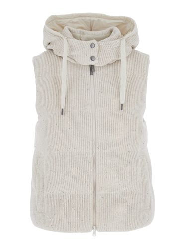 Knitted Vest With Hood In Wool Blend Woman - Brunello Cucinelli - Modalova