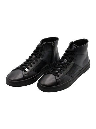 High-top Sneaker In Soft Calfskin With Side Zip And Laces With Side Logo Lettering - Santoni - Modalova