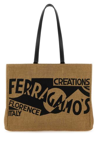 Camel Raffia Large Tt Sign Shopping Bag - Ferragamo - Modalova