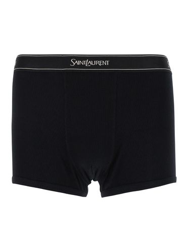 Boxer Briefs With Logo Lettering Embroidery In Ribbed Cotton Man - Saint Laurent - Modalova