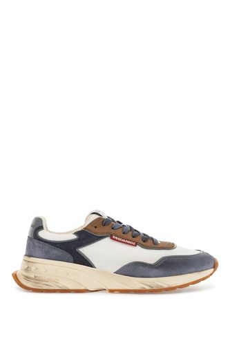 Low Top Blue Denim Sneakers In Leather With Suede Inserts And Rubber Sole - Dsquared2 - Modalova