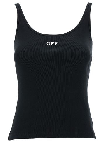 Ribbed Tank Top With Contrasting Logo Embroidery In Stretch Cotton Woman - Off-White - Modalova