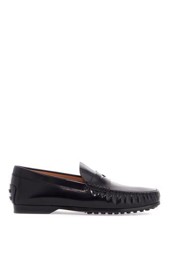 Mens Black Calfskin Loafers With Elegant Insert And Rubber Sole - Tod's - Modalova