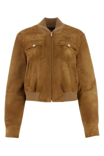 Miu Miu Camel Suede Leather Jacket - Miu Miu - Modalova