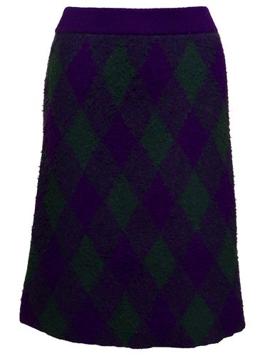 Midi Purple Skirt With Argyle Print In Wool Woman - Burberry - Modalova