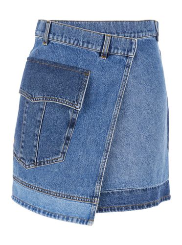 Wraparound Mini Skirt With Logo Detail On The Side And Patchwork Design In Denim Woman - Philosophy di Lorenzo Serafini - Modalova