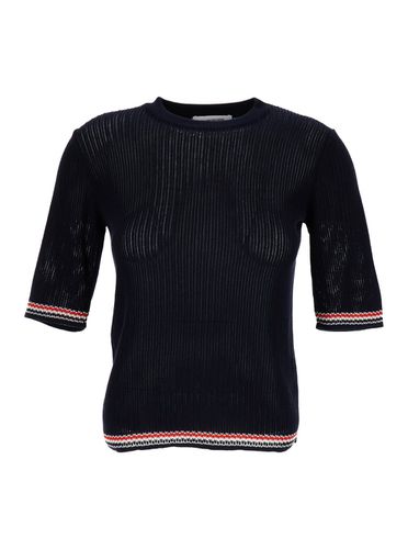 Pointelle Knit Top With Rwb Stripe In Cotton Blend Woman - Thom Browne - Modalova
