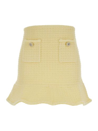 Mini Yellow Skirt With Flounce And Jewel Buttons In Tweed Woman - self-portrait - Modalova