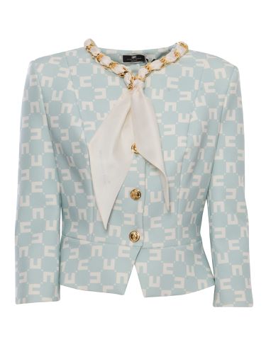 Light Blue Jacket With Logo - Elisabetta Franchi - Modalova