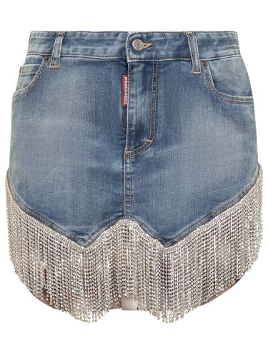 Denim Mini Skirt With Crystals - Dsquared2 - Modalova