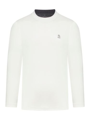 Long Sleeve Cotton T-shirt Logo Embroidery - Brunello Cucinelli - Modalova