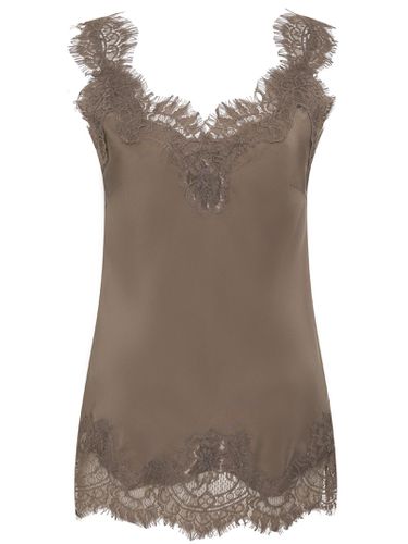 Taupe Silk Lace Trim Tank Top - Gold Hawk - Modalova