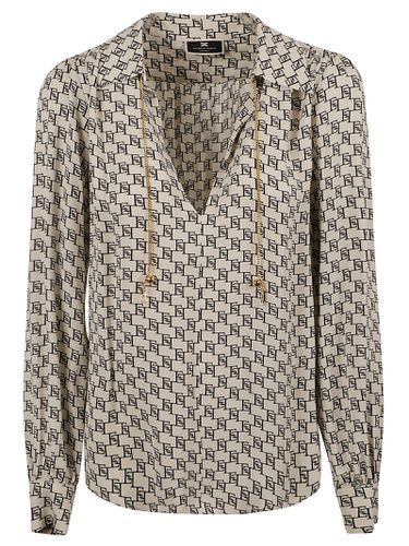 V-neck Chain-link Print Top - Elisabetta Franchi - Modalova