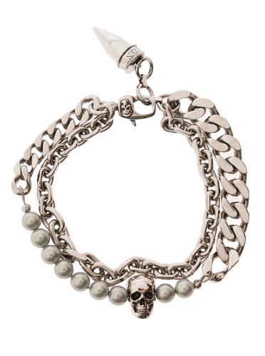 Antique Silver Pearl And Skull Stud Bracelet In Brass Man - Alexander McQueen - Modalova