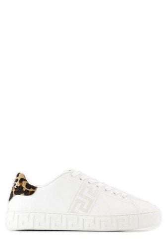 Leopard Embroidered Greca Sneakers - Versace - Modalova