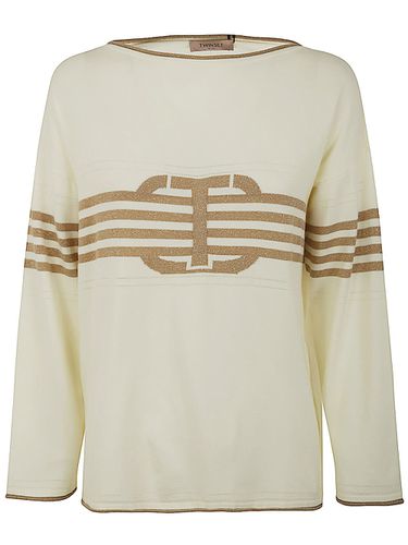 Long Sleeves Boat Neck Striped Sweater With Logo - TwinSet - Modalova